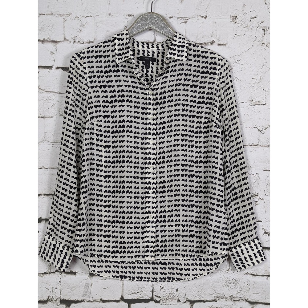 J. CREW Abstract Heart Print Silk Blouse